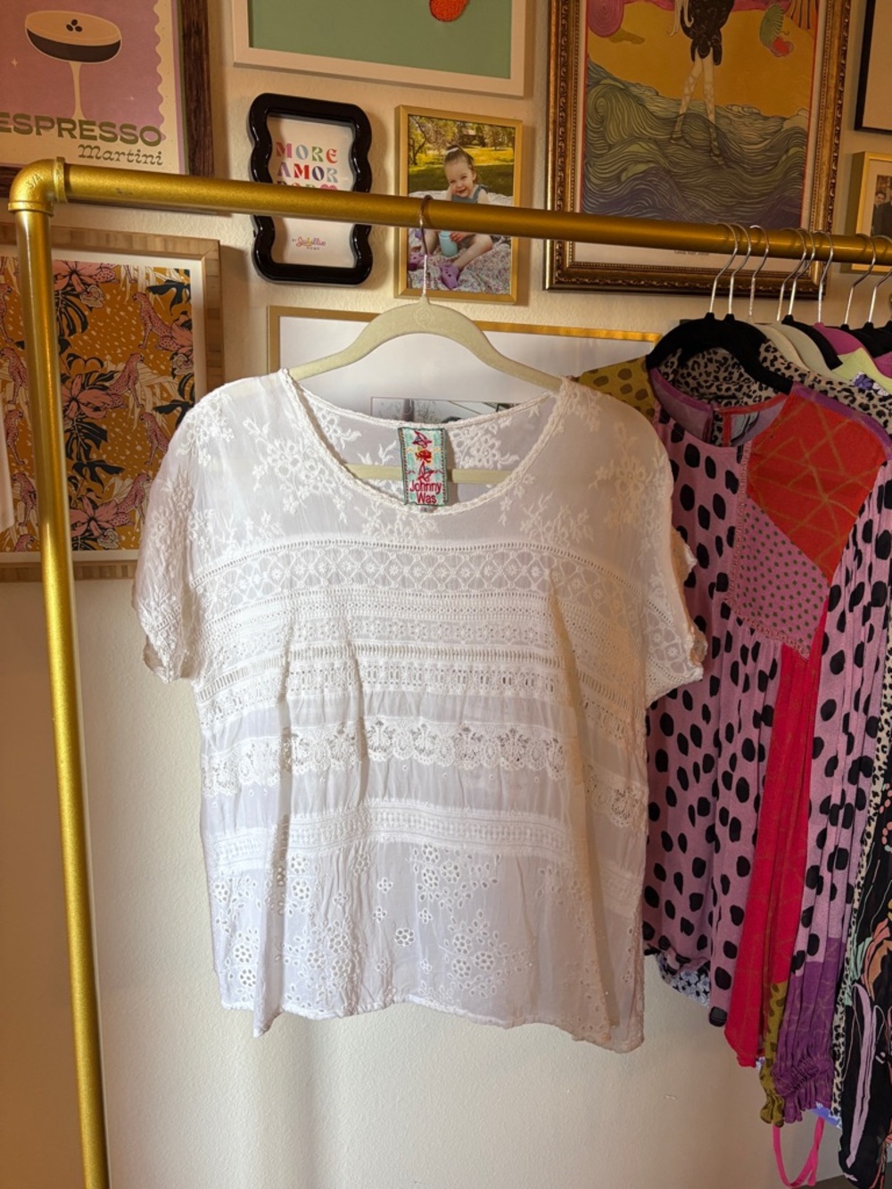 Johnny Was White Floral Embroidered Lace Lightweight Tunic Top - Picture 5 of 11